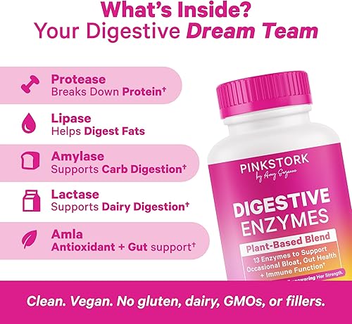 Miniatura 5 de Pink Stork Paquete de salud intestinal para mujeres Probiótico con prebióticos y enzimas digestivas con prebióticos y amla Hinchazón, metabolismo,