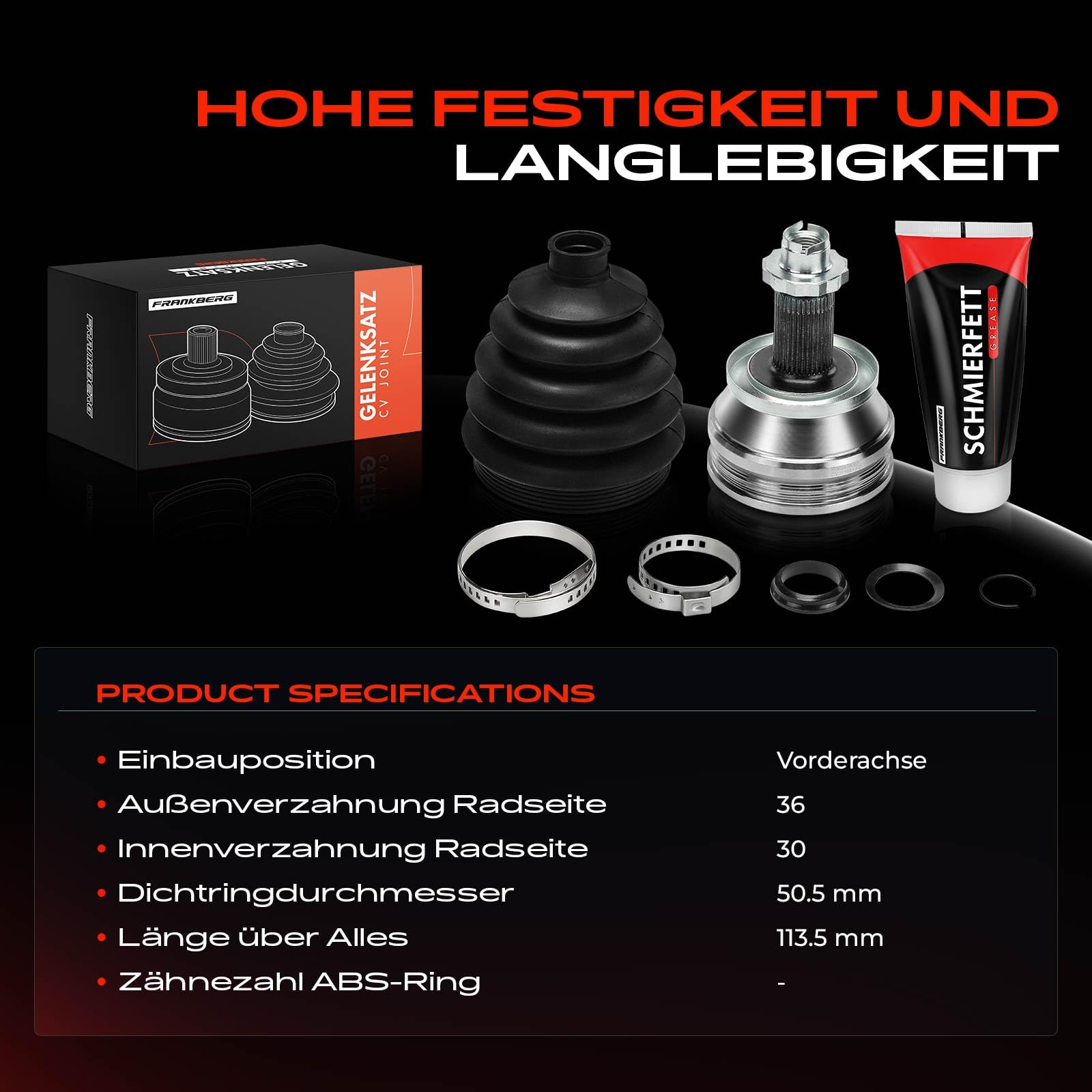Frankberg Gelenksatz Antriebswelle Vorderachse Kompatibel mit A1 8X1 8XK A2 8Z0 Fabia III Kombi NJ5 Polo 6C1 6R1 Ibiza IV 6J5 6P1 Rooms.ter 5J7 Fox 5Z1 5Z3 5Z4 Replace# 6Q0498099E