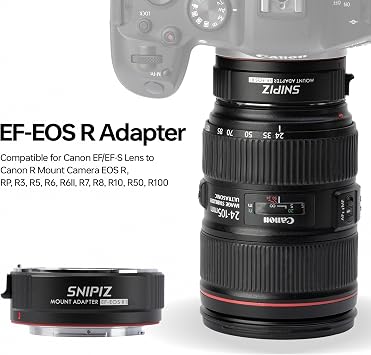 Lens Mount Adapter EF-EOS R Auto-Focus Lens Converter Compatible with Canon EF/EF-S Lens for Canon R Mount Camera EOS R, RP, R3, R5, R6, R6II, R7, R8, R10, R50, R100