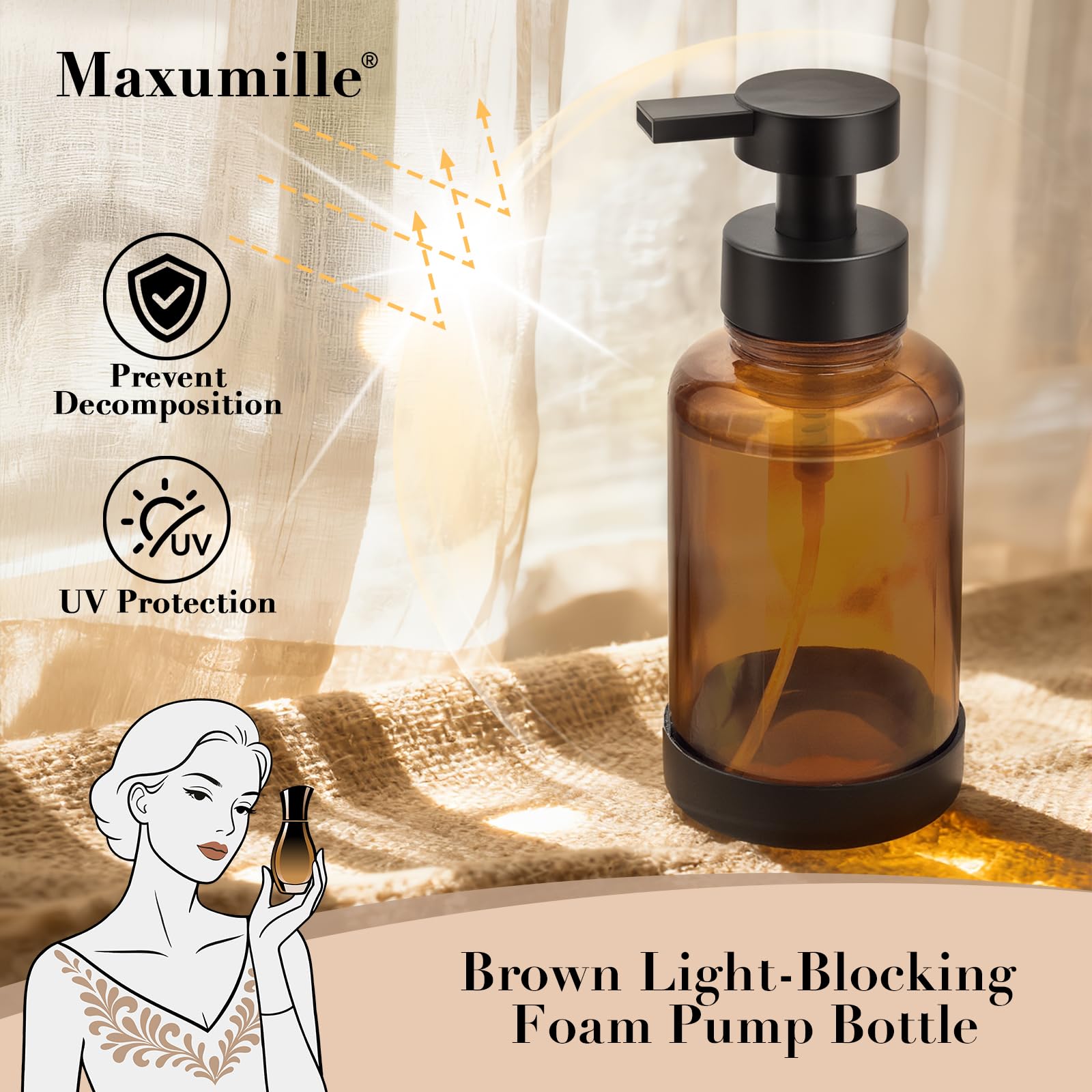 2 Peezi 400ml Distributori di Sapone in Schiuma, Maxumille Marrone Schiuma Dispenser Sapone Bagno, Flaconi Riutilizzabili per Shampoo con Mano Antiscivolo, per Bagni e Cucine Hotel