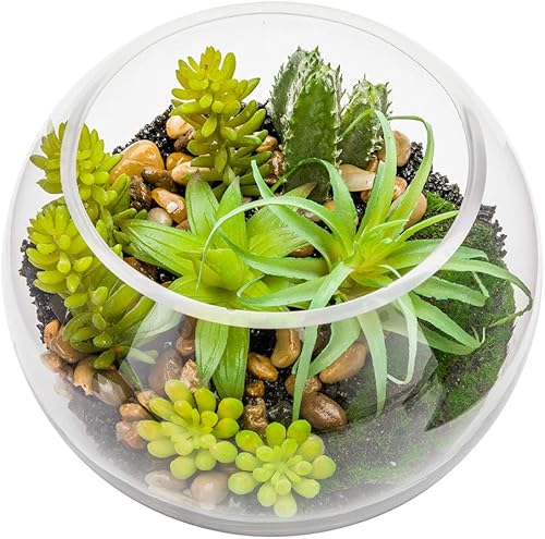 Miniatura 2 de Restaurantware 7 x 5.5 Inch Faux Succulent, 1 Realistic Artificial Succulent-In Fishbowl Glass Terrarium, Use As Table Decor, Shelf Decor,