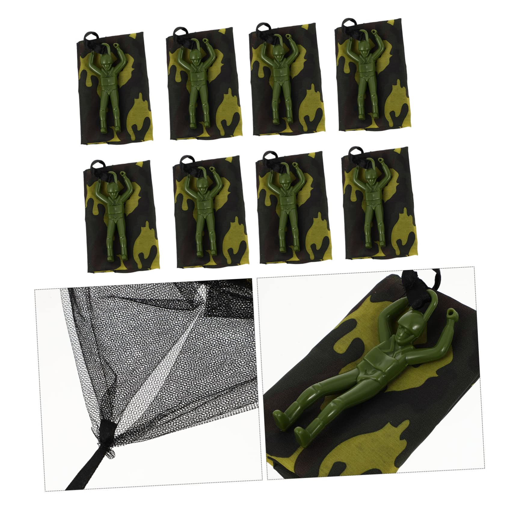 BESTonZON 8 Pièces Parachutes de Simulation Militaire, Jeu Extérieur Plein Air pour Enfant, Parachute Camouflage sans Emballage, Lanceur Manuel Soldat Volant Cadeau Anniversaire