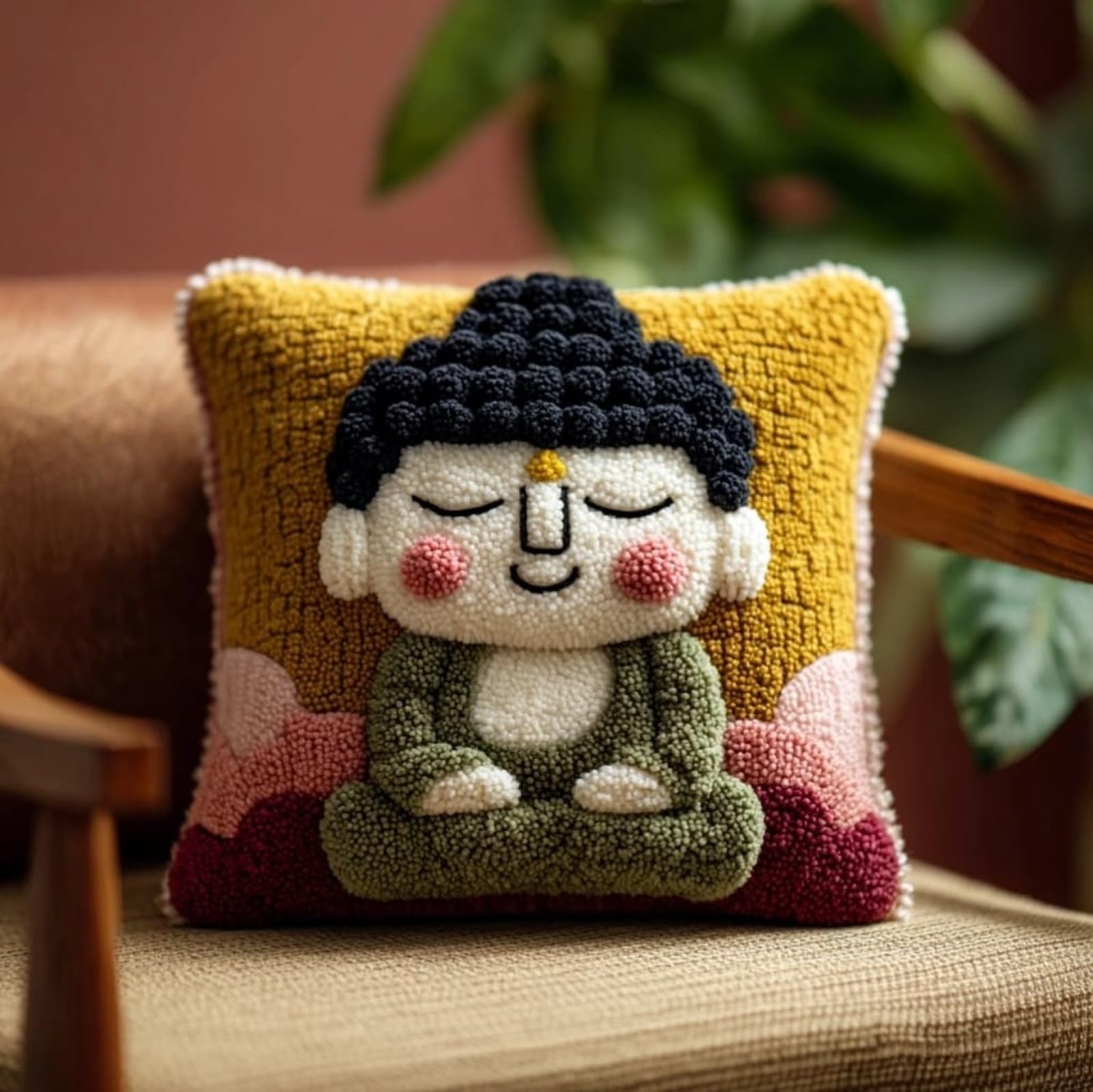 WallustrioaW Latch Hook Kits Pillow,Buddha Statue