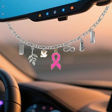 Pink Ribbon Breast Cancer Faith Hope Infinity Symbol- Car Rear View Mirror Accessories,Peace Dove Cute Car Decor Pendant, Boxing Glove Automotive Interior Decoration Charm for Women