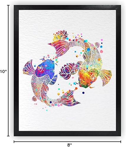 Miniatura 10 de Dignovel Studios Póster de arte de acuarela de yoga japonés de 8 x 10 sin marco, diseño de loto y pez Koi, Yin Yang, arte de pared inspirador,