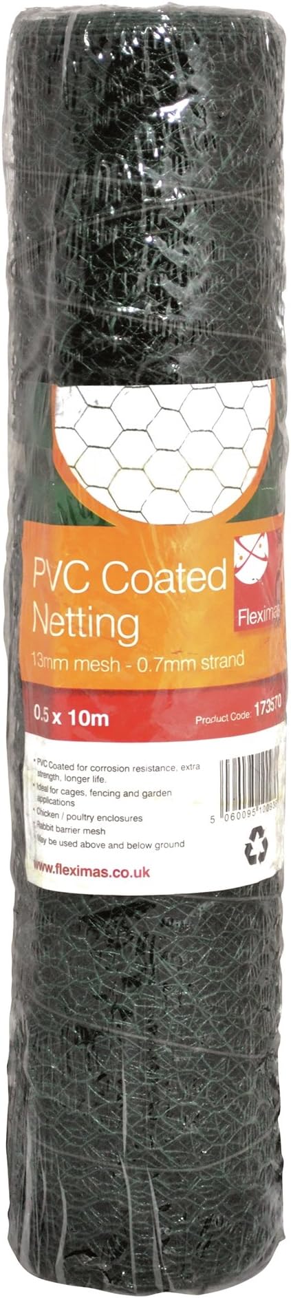 Chicken Wire with Green Plastic Finish 50mm Mesh. 1m x 10m Long