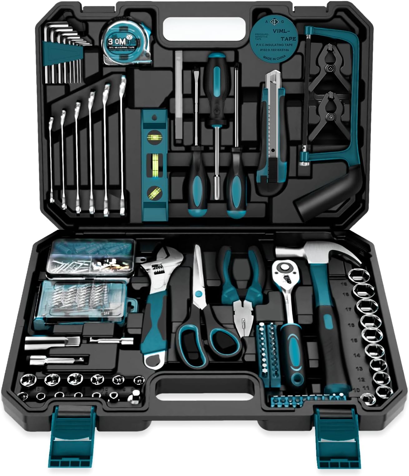Sundpey Household Tool Kit 257-PCs - Home Auto Repair Tool Set Complete General Hand Tool Set - Tool Kits for Handyman & Precision Screwdriver Set & Metric Hex Key & Toolbox Storage Case for Men Women