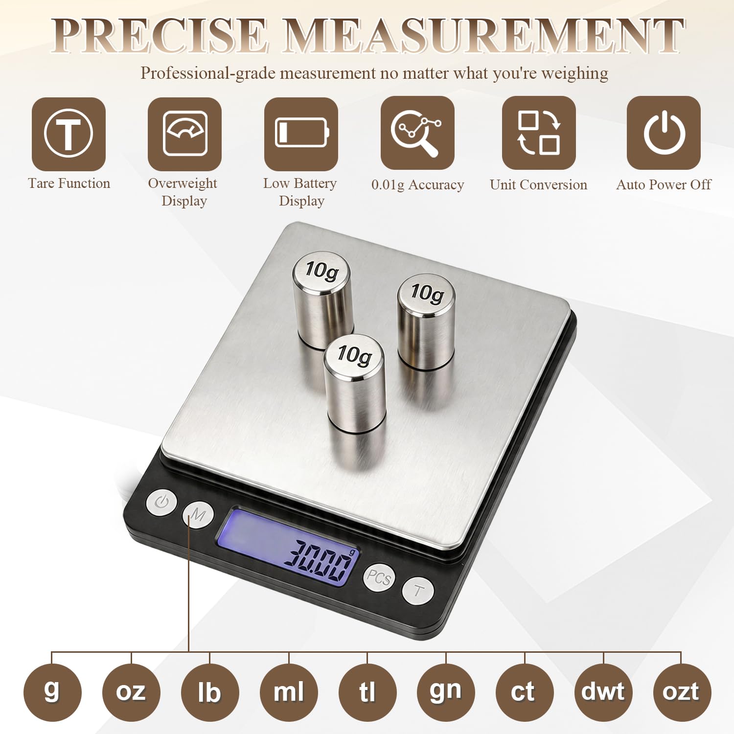 Digital Jewelry Scale, 500g x 0.01g High Precision Gold Scale, Portable Gram Scale with LCD Display, Tare Function, PCS Counting, Professional Small Scale for Jewelers Collectors Pawn Shops
