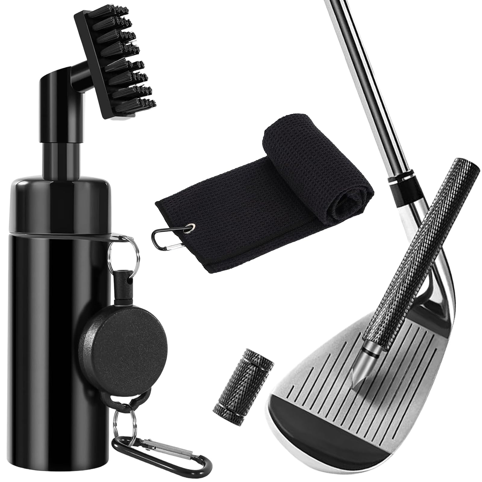 Aiseeok Golf Club Cleaning Kit with Built-in Water Spray, Groove Cleaner Brush, Microfiber Towel, Retractable Clip and Hook, Essential Golf Accessories and Gift for Men