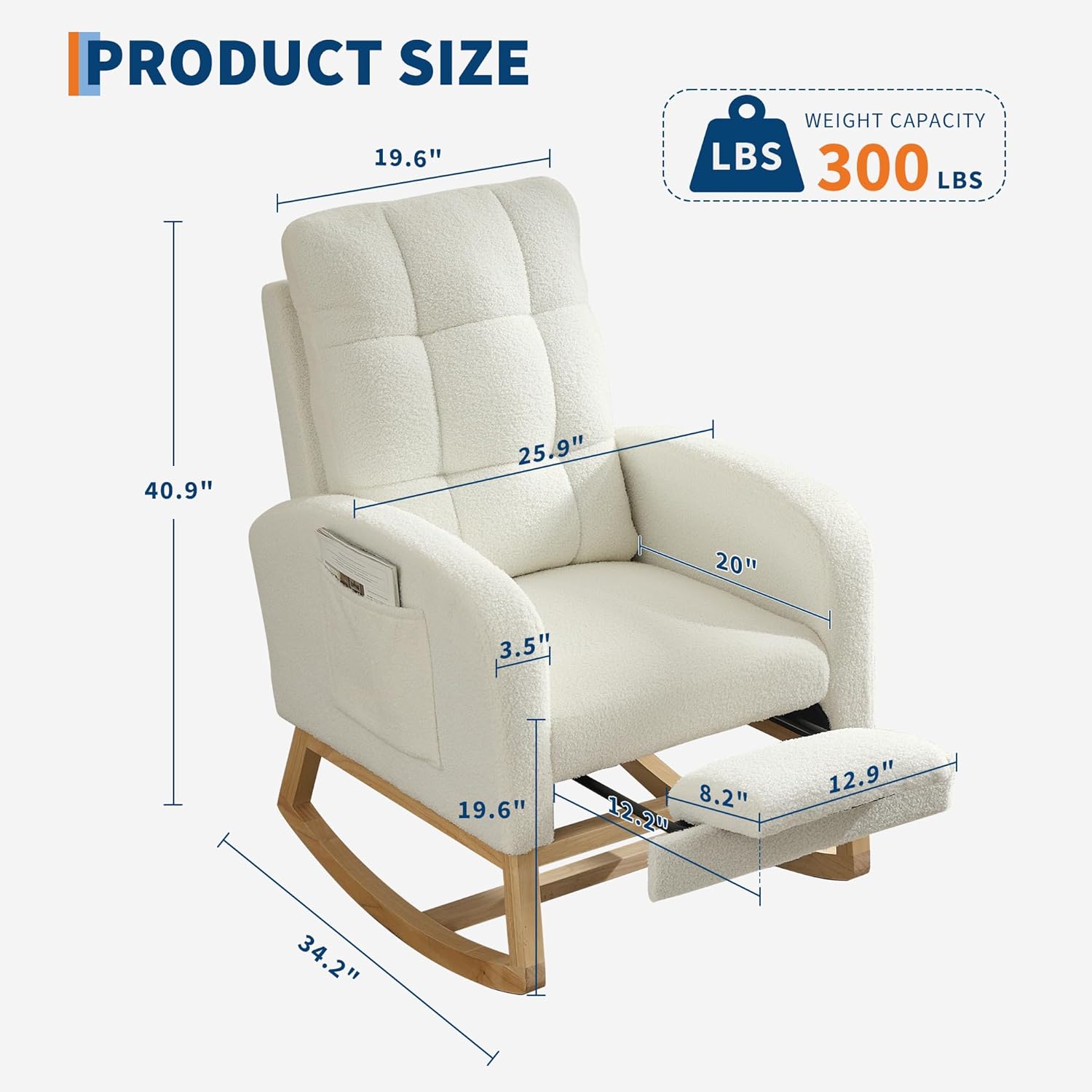 Nursery Rocking Chair, Glider Rocker Chairs for Nursery, Modern Rocking Armchair with Footrest and Side Pocket, Teddy Fabric Upholstered Glider Chair for Nursing Room, Living Room, Bedroom Teddy Velvet With Footrest image 2 of 8 B0FHJP6B6R