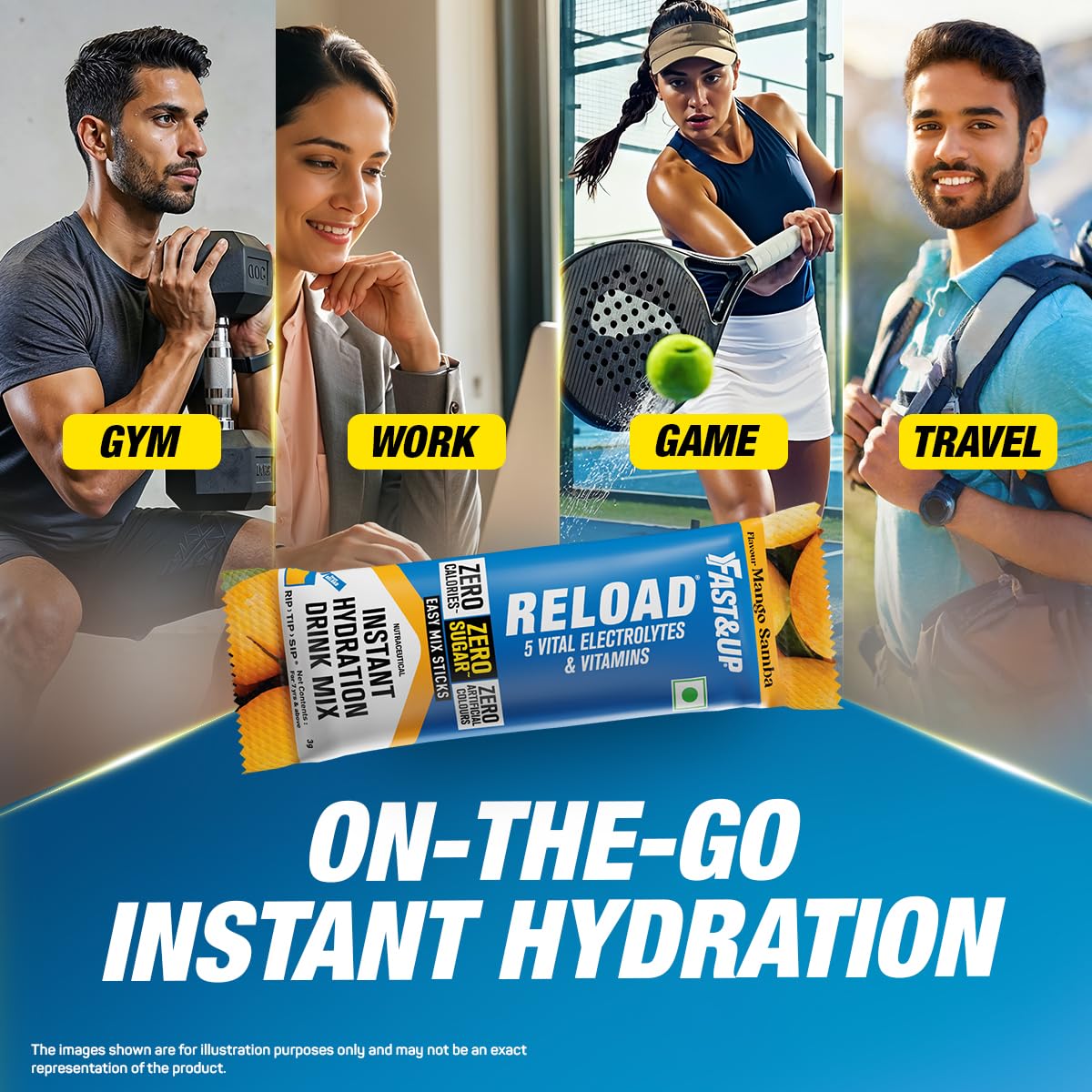 Fast&Up Reload Zero Sugar Instant Hydration Mix - Mango Samba| Electrolyte Powder | Pack of 15 | Travel Friendly — Amazon image 9