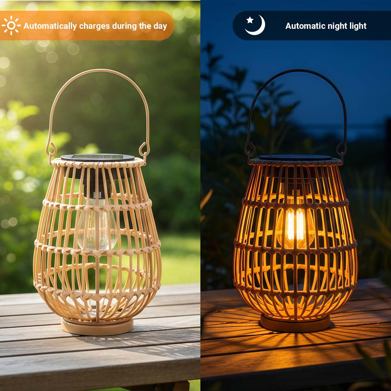 Lanterne solari per esterni, impermeabili, in rattan, confezione da 2