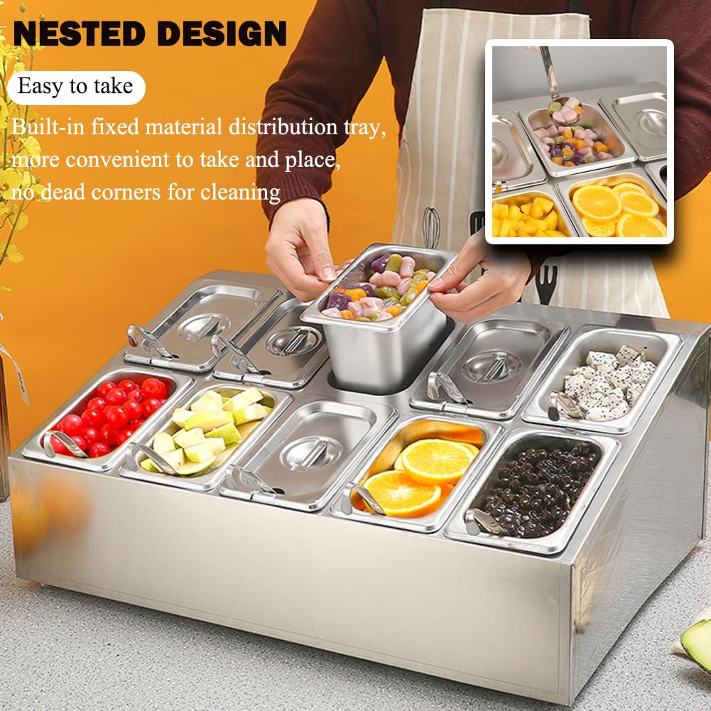 Contenedor para Condimentos De Pizza con Tapa, Contenedor De Exhibición De Servicio De Alimentos para Mostrador, Accesorios para Horno De Pizza, Caja para Condimentos De Frutas,10 Grid