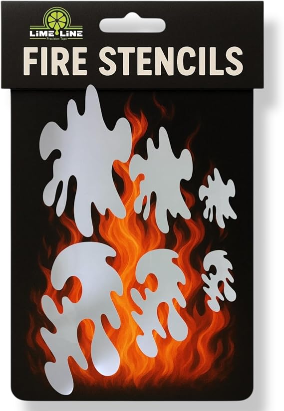 LiME LiNE 6-Piece Realistic Fire Airbrush Stencil Kit - Automotive Custom Paint Templates, Cars, Trucks, Motorcycles, Hot Rods