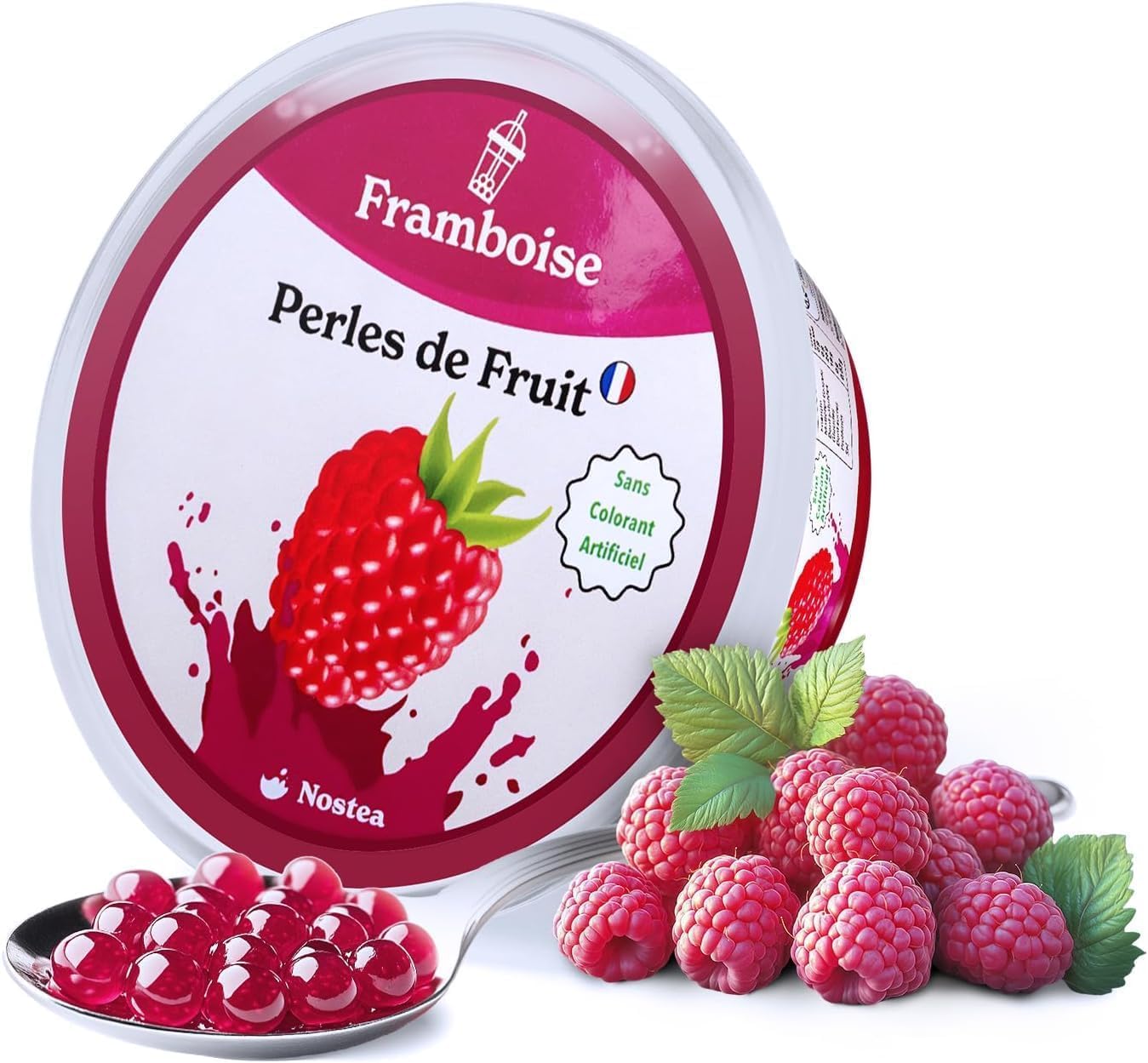Nostea - Set di 3 vasetti, Perle per Bubble Tea Mango, Passione, Lampone – Popping Boba 100% Vegano, Senza Glutine - Perle al Succo di Frutta per Tè, Bevande - Produzione Francese - 3x 450 gr