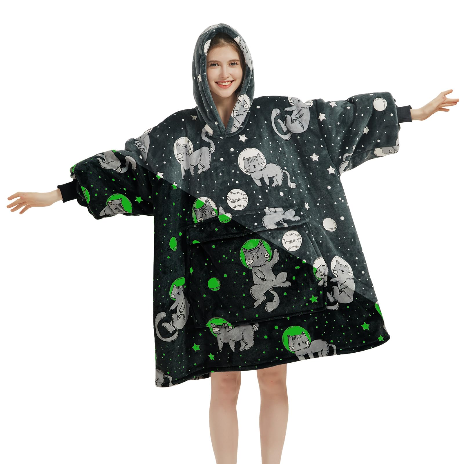 Wenlia Sherpa Hoodie Sudadera Manta para Mujer, Manta Extragrande con Estampado Sherpa con Capucha Gigante de Franela de Invierno para TV, Talla única, Regalo Ideal para niñas