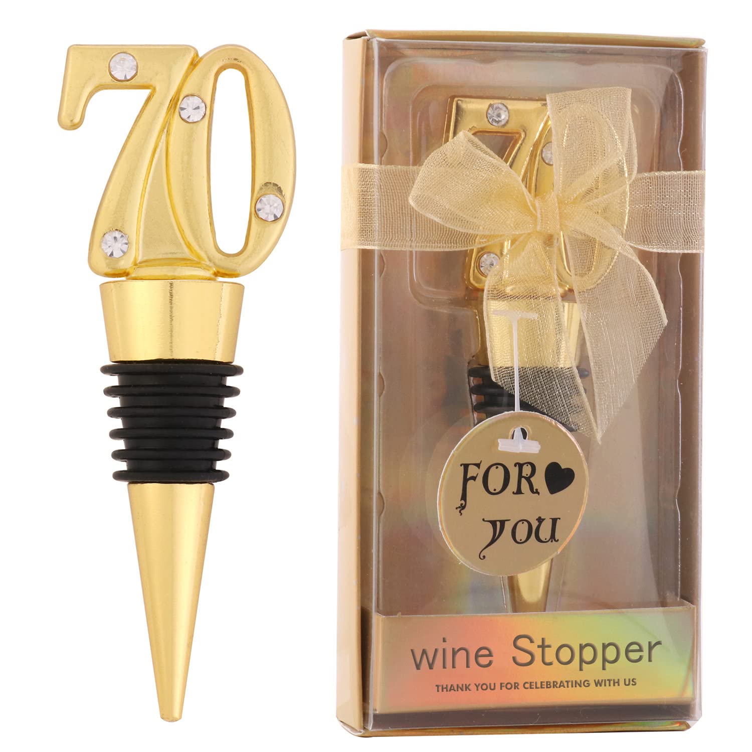 24-Pack 70 Wine Bottle Stopper for 70th Wedding Birthday Party Decoration 70 Years Old Wine Stopper Fun Gift for Wine Lovers (Gold 70th)
