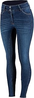 Kaia Womens Denim Horse Riding Pants | High Waist Silicone Full Seat Breeches | Accurate Size Chart