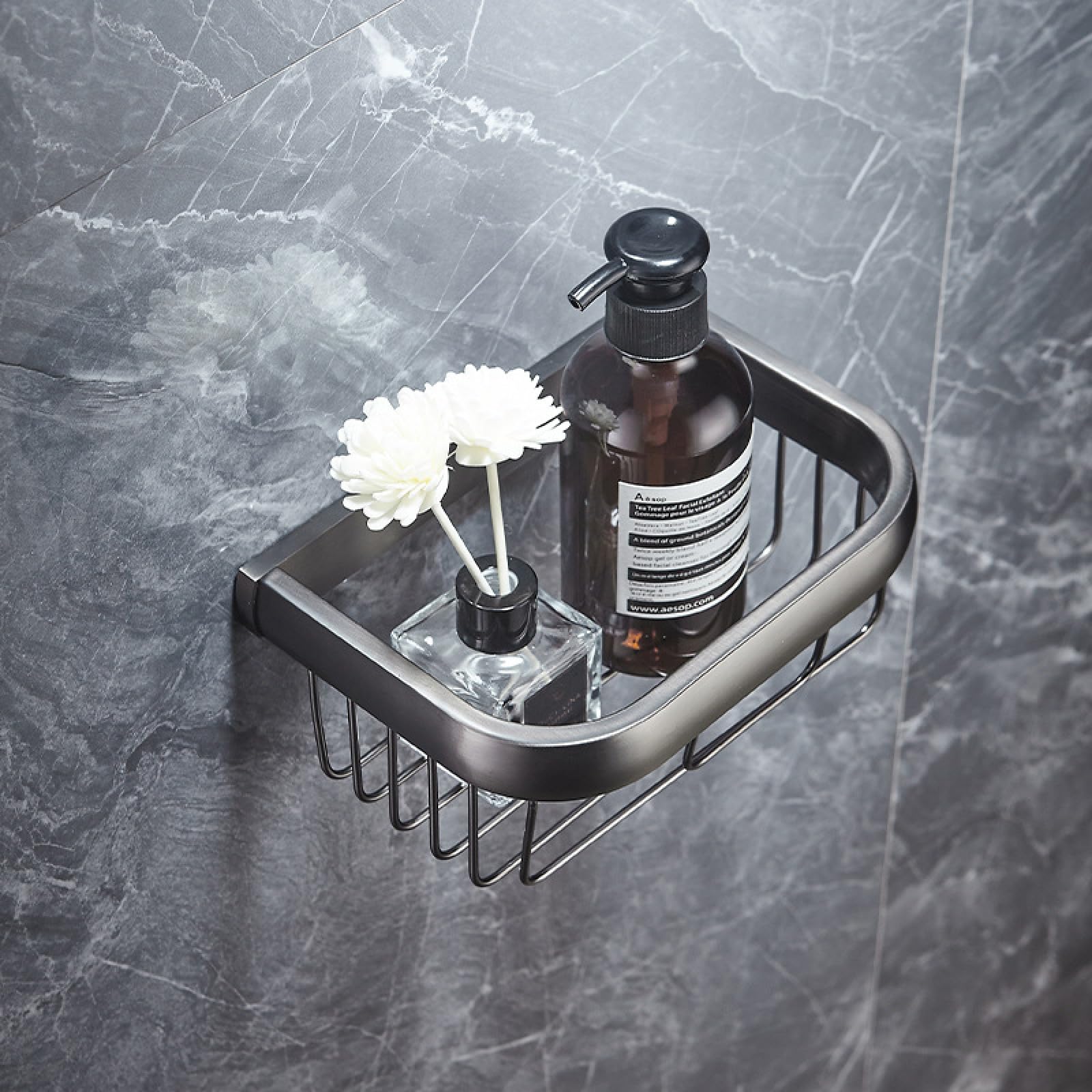 FGXHHS Full Copper Gun Gray Bathroom Towel Rack Bath Toilet Shelf Hardware Pendant Set, Storage Basket