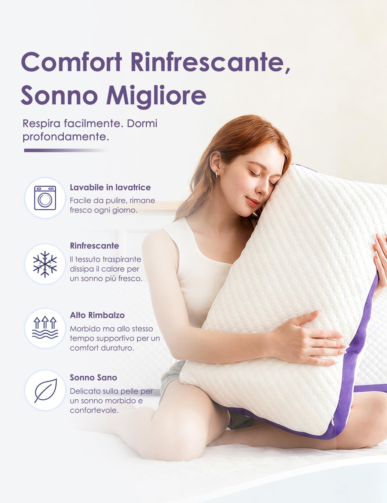 DWR Cuscino 50x75 cm (Set di 1), Riempimento in Memory Foam, Cuscino Regolabile in Altezza con Cerniera, Cuscino Ergonomico e Traspirante per Cervicale, Federa Rimovibile e Lavabile