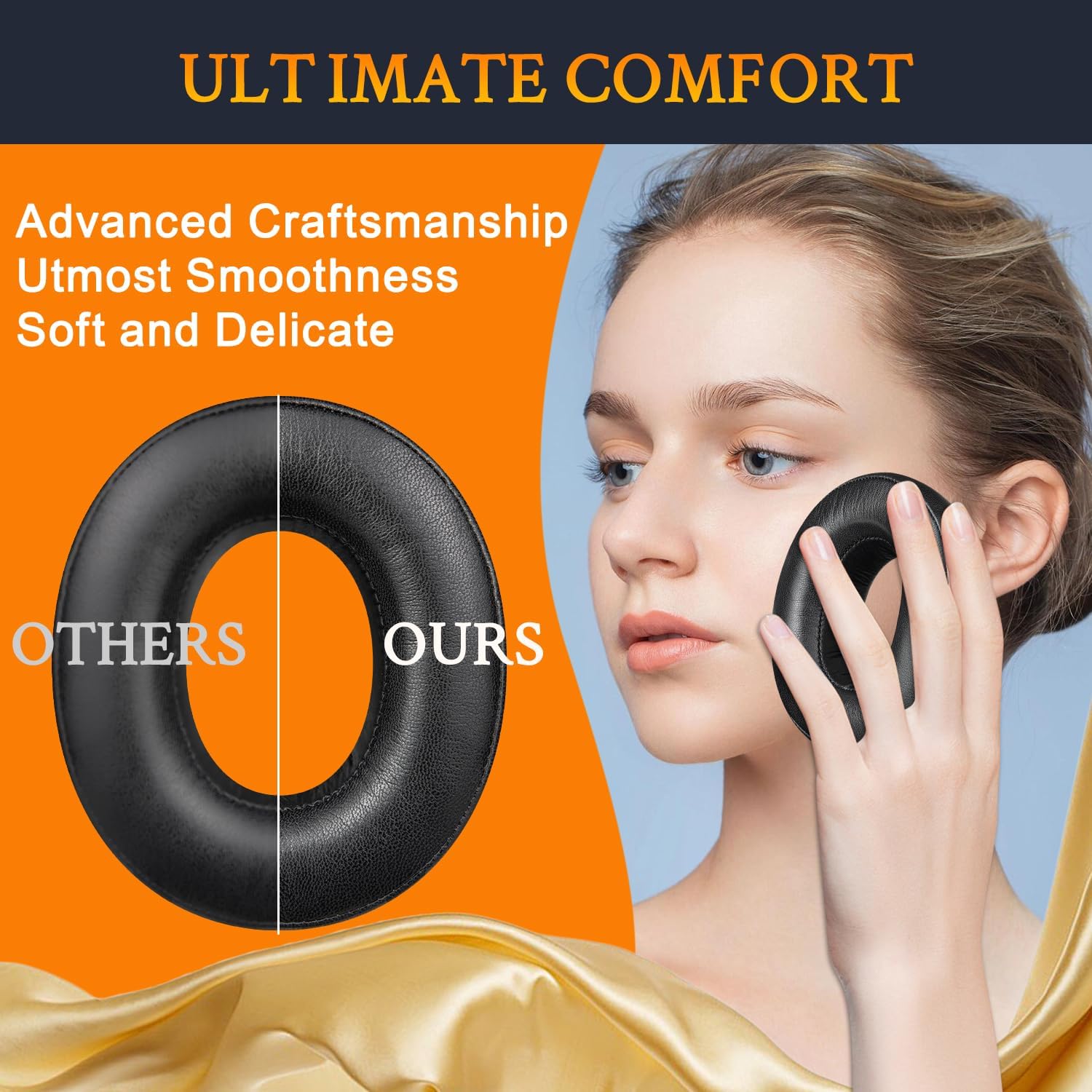 SOULWIT Professional Earpads Cushions Replacement for Sony MDR-HW700, MDR-HW700DS Wireless Headphones, Ear Pads with Softer Protein Leather, Noise Isolation Foam - Black