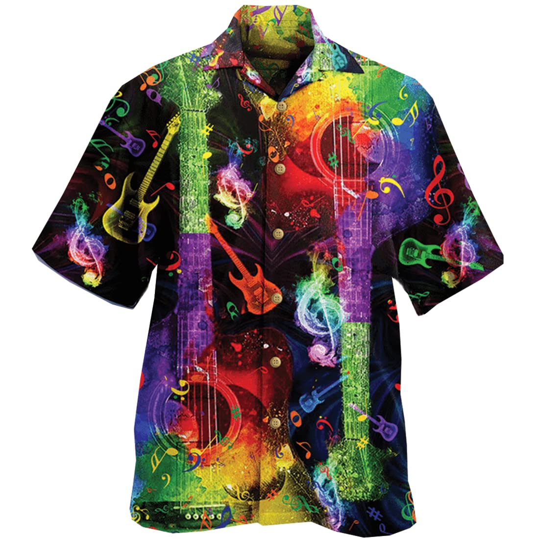 Juzgtsit Men's Rainbow Vintage Guitar Hawaiian Shirts For - Guitar Heaven Button Hawaiian Shirts Short Sleeve Series 188
