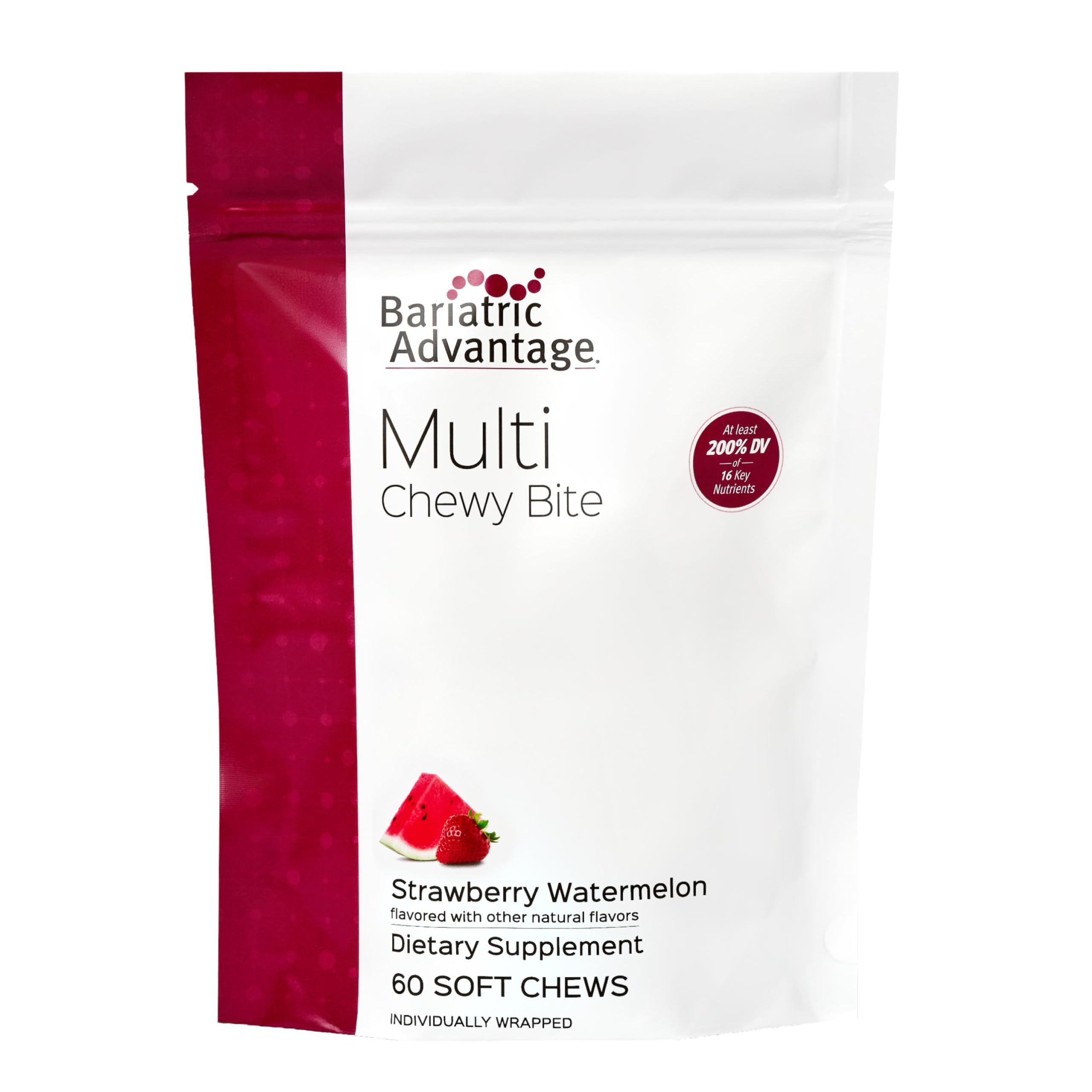 Bariatric Advantage Multi Chewy Bite - Soft Chew Multivitamin for Bariatric Surgery Patients - Chewable Multivitamin with Folic Acid, Vitamin D3 & More - Strawberry Watermelon Flavor - 60 Count