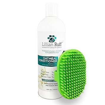 Lillian Ruff Dog Oatmeal Conditioner with Dog Bath Brush - Lavender Coconut Scent for Itchy Dry Skin with Aloe - Soothe Skin Irritation and Relieve itching