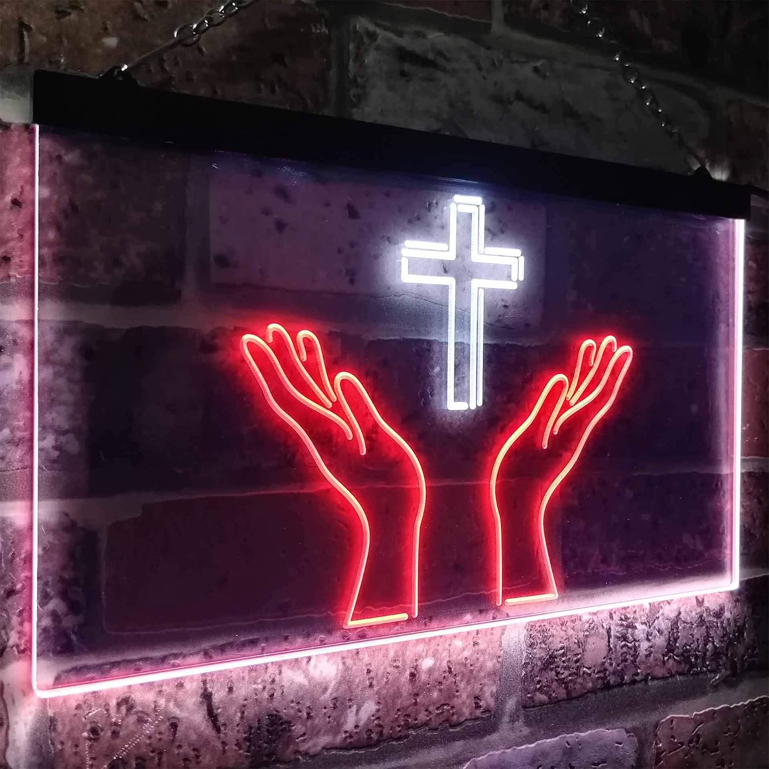ADVPRO Hand and The Jesus Christ Cross Dual Color LED Neon Sign White & Red 16" x 12" st6s43-i3328-wr
