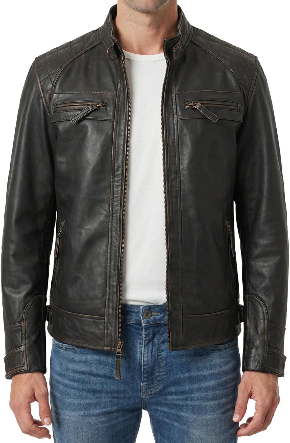 Leather Jacket Men - Cafe Racer Style Real Lambskin Leather Jackets For Men