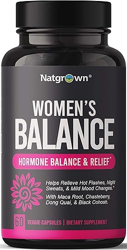 Natgrown Equilibrio hormonal para mujeres PMS y suplemento de menopausia para fertilidad apoyo hormonal y menstrual, ayuda a aliviar los sofocos -