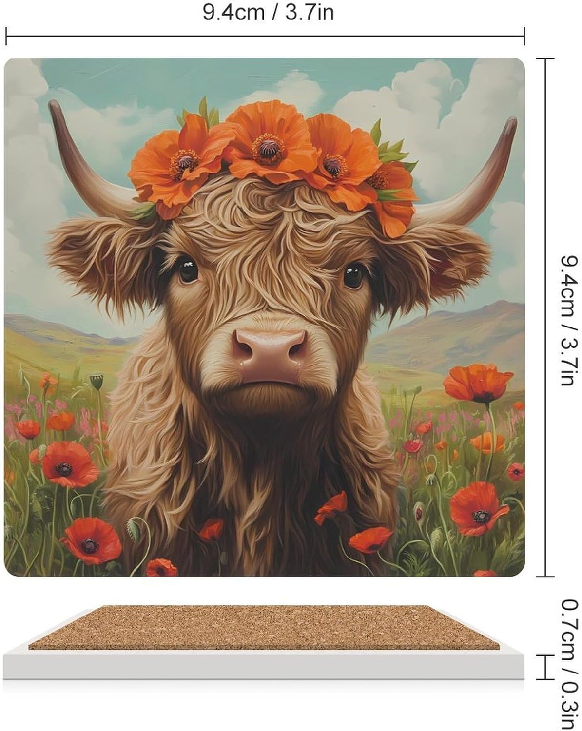 Cute Highland Cow Funny Ceramic Coasters for Drink Absorbent Cup Holders Tabletop Protection