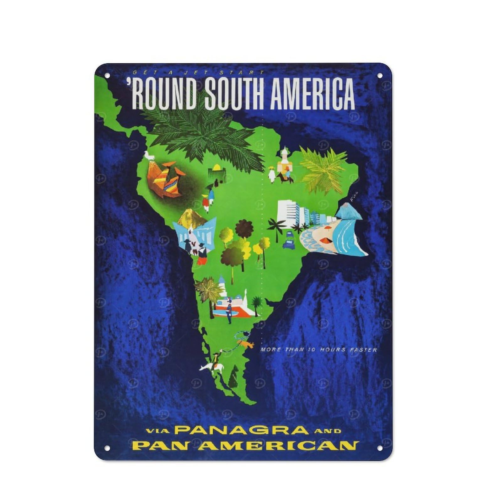 Junmoney Style-24 South America Travel Classic Metal Wall Decor 40X30cm, Office Metal Sign For Workspace, Cafe, Shop Or Desk Area