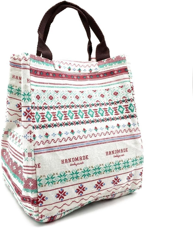Aookey Cute Reusable Cotton Lunch Bag Insulated Lunch Tote Soft Bento Cooler Bag (Flower)