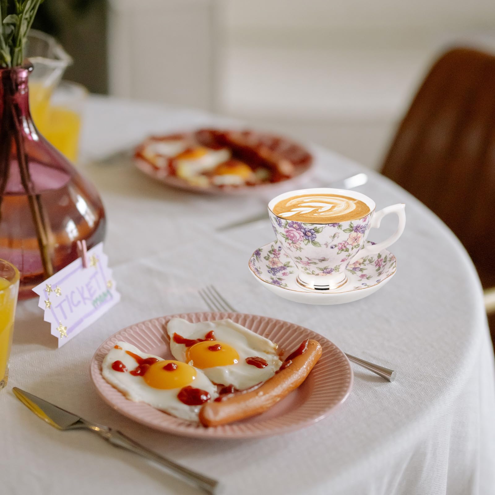 GALPADA 1set Tazze da Caffè in Porcellana Ossea con Piattino Design Europeo Chic e Pratico Tazzine per Casa Ufficio e Bar Facili da Pulire Decorazione Elegante per Tè