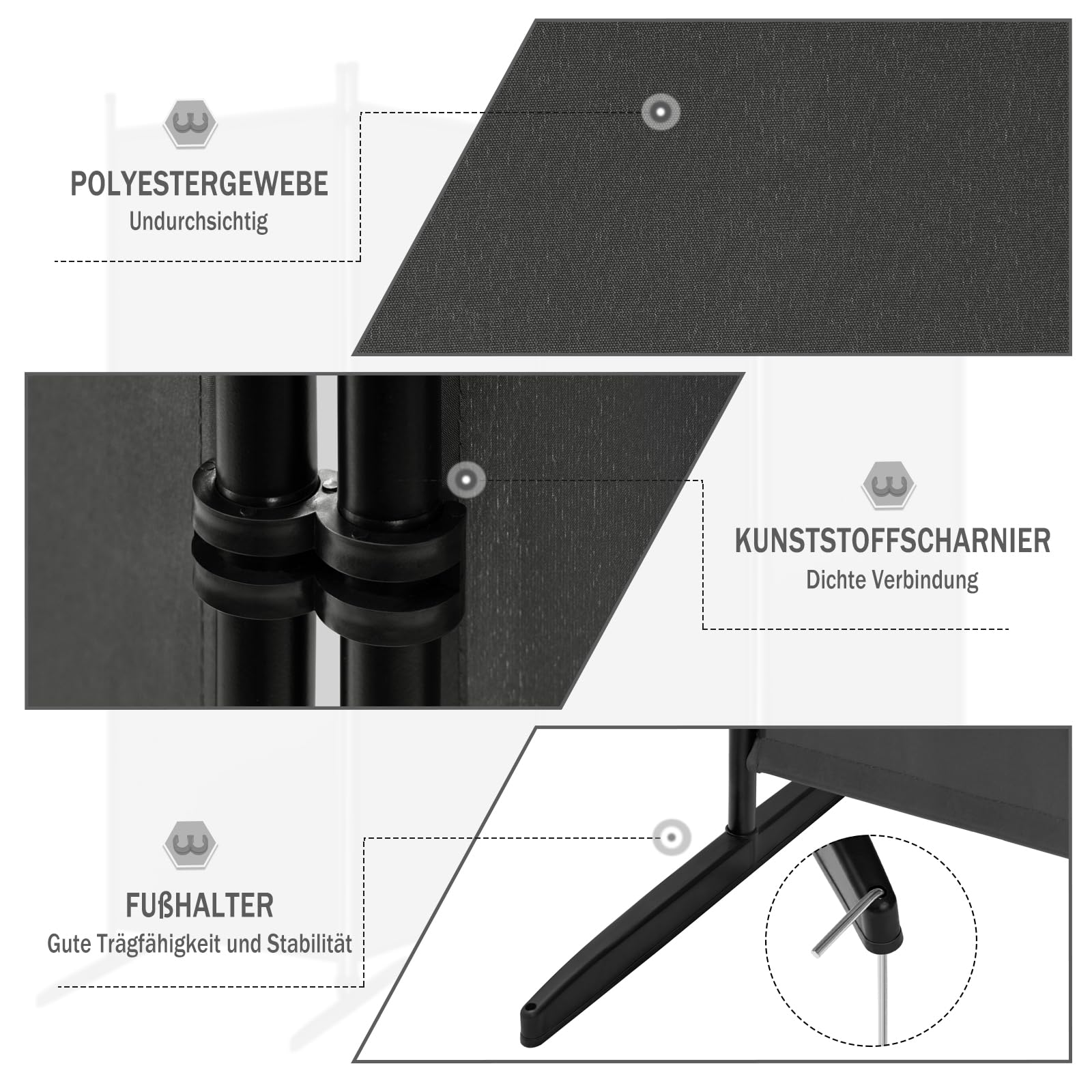 WOLTU Paravent, Raumteiler klappbar freistehend Sichtschutz, Trennwand 4 teilig 223x177 cm, Stellwand für innen Outdoor Garten Balkon Terrasse, Raumtrenner Dunkelgrau