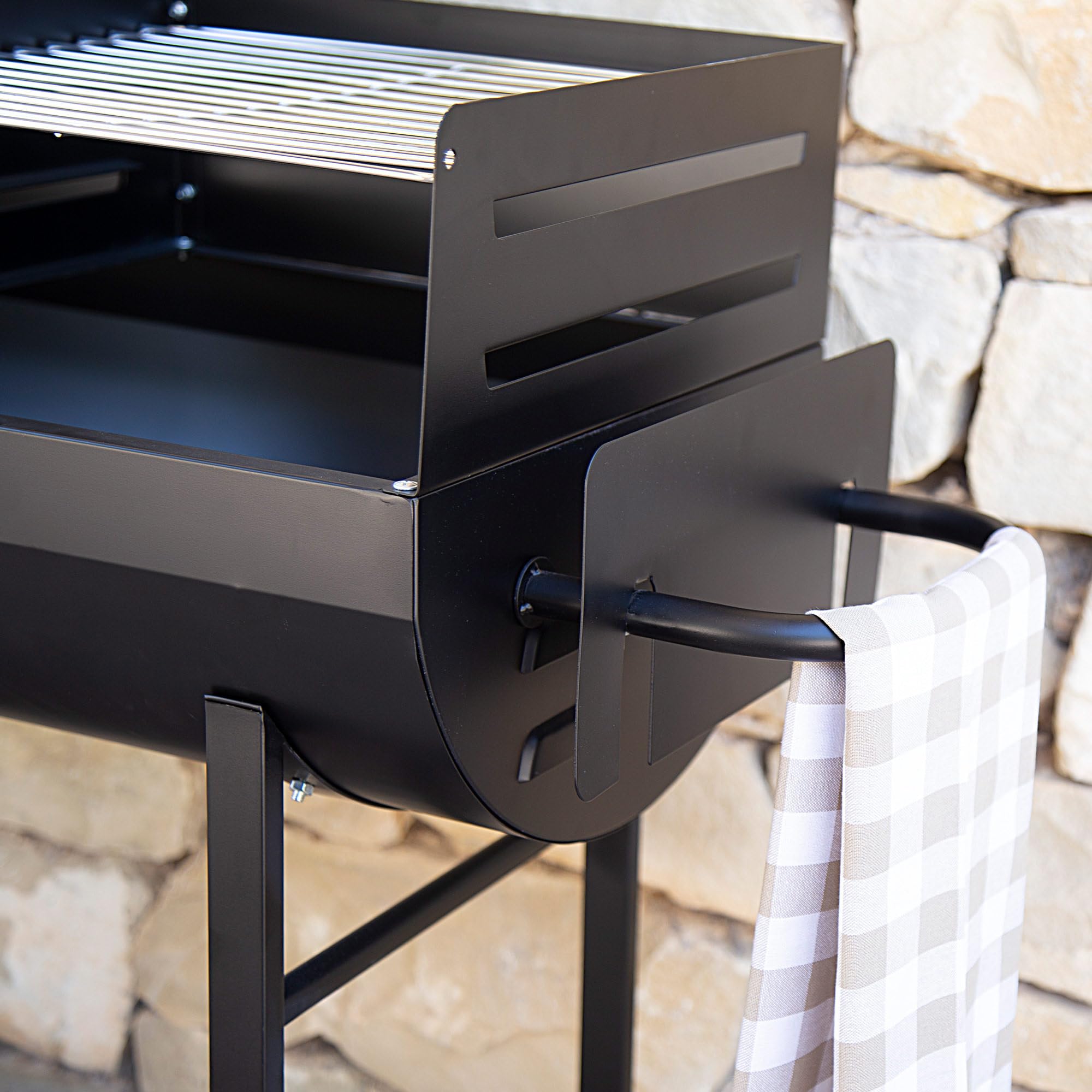 Aktive 52809 - Barbecue a carbonella e legna | Altezza regolabile | Misure 97x42x96 cm | Doppia griglia in acciaio e cassetto cenere estraibile | 2 ruote per un facile trasporto