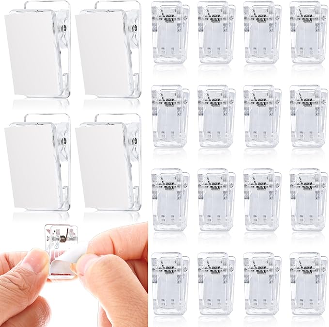 Pack of 20 Sticky Spring Clips, SelfAdhesive Spring Clips, Transparent
