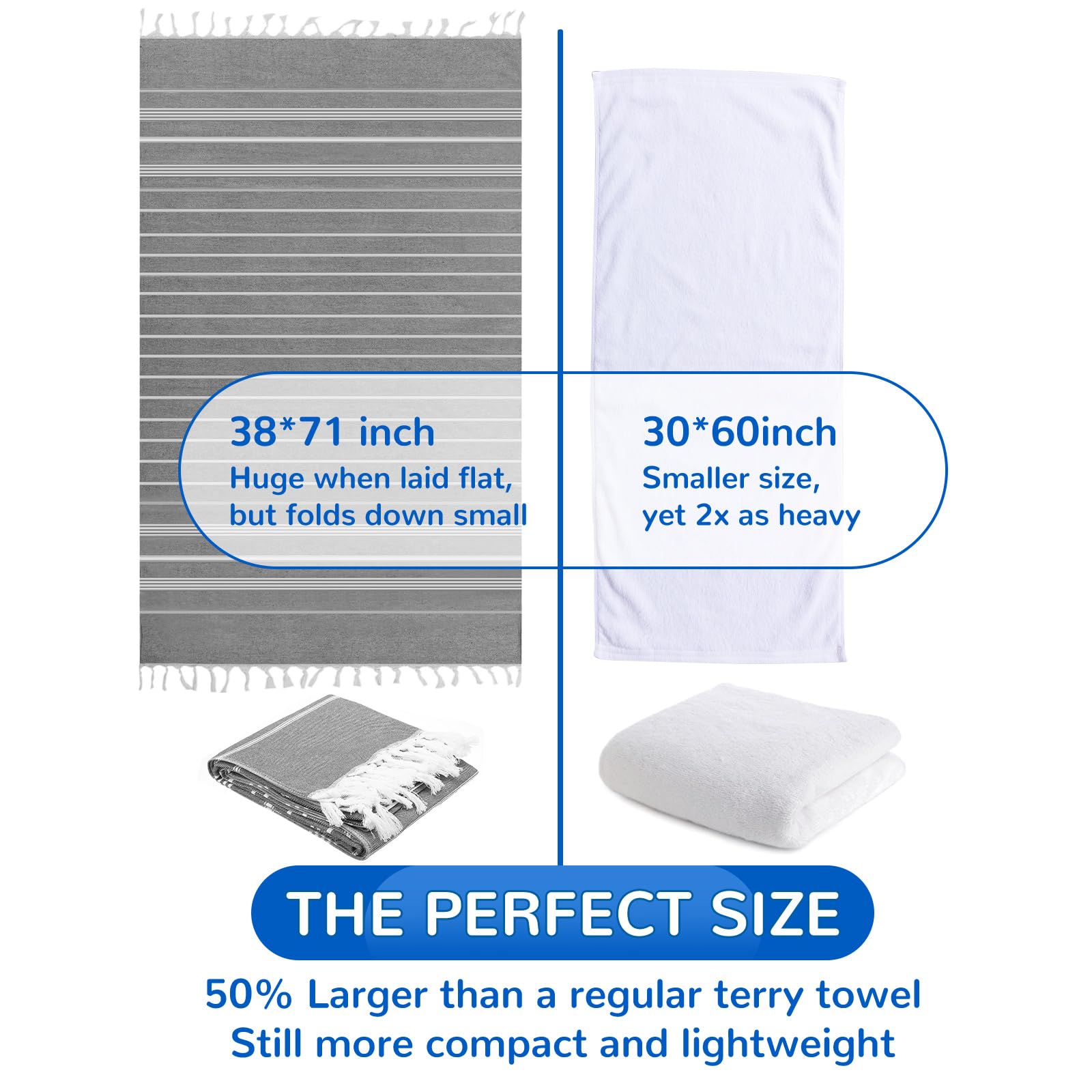 Tatuo 6-Pack Oversized Turkish Cotton Beach Towels - 38x71 Inch, Quick Dry, Sand Free, Lightweight For Travel - View #7