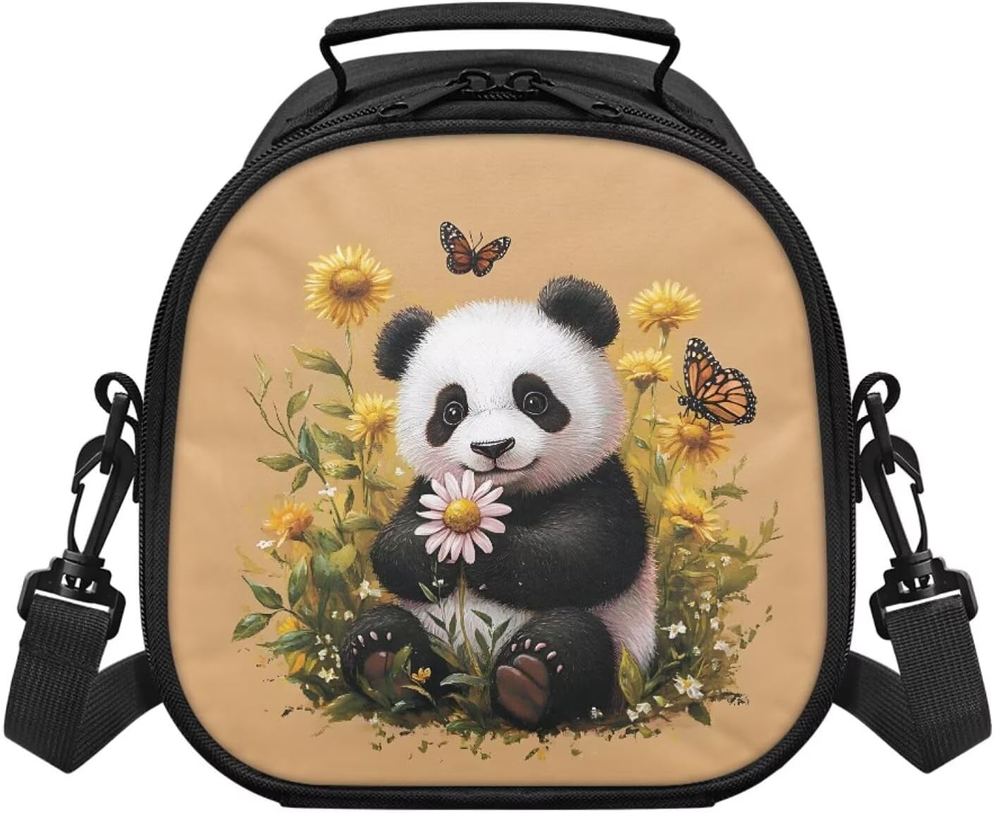 Kids Lunch Bags Tote for Girls Boys Toddler Insulated Lunch Boxes Portable Reusable Lunchbox for School Kindergarten Picnic Travel, Cute Panda Sunflower Daisy Butterfly Print