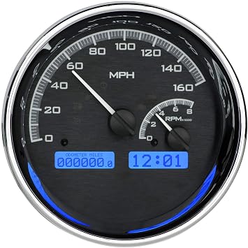 Dakota Digital Universal 5 Round Gauges Analog Dash Black Alloy / Blue VHX-1022-K-B