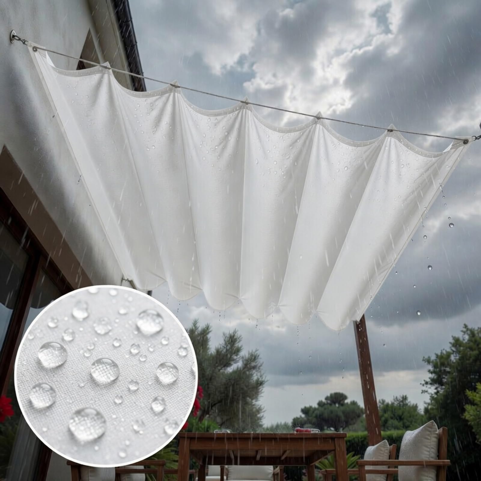Einziehbar Welle Sonnensegel 1.7 x 2.5 m Einstellbar Verstellbar Markisenstoff Segel Sonnenschutz, Windschutz Schattiernetz für Terrasse-Garten-Rasen, Weiß