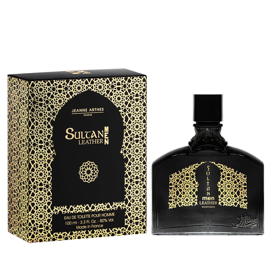 JEANNE ARTHES - Perfumy męskie Sultan Men Leather - Woda toaletowa - Butelka z rozpylaczem 100 ml - Wyprodukowano we Francji w Grasse