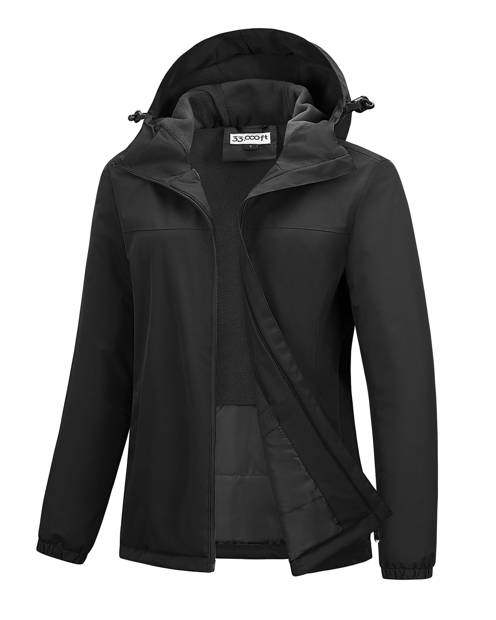 33 000ft Womens Rain Jacket Fleece Lined Waterproof Warm Jacket Light Hooded Windproof Coat for Outdoor Hiking