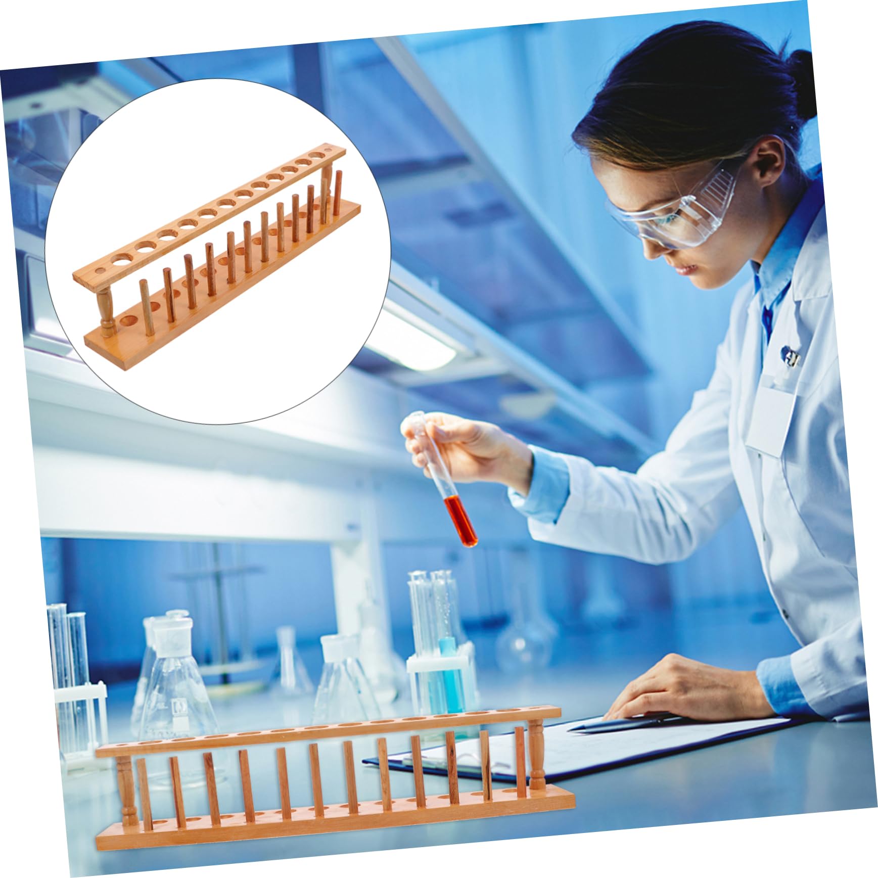 Portaprovette Da Laboratorio in Legno 12 Fori, Supporto Per Provette Professionale, Pratico Porta Tubi Per Uso Scientifico, Aule Scolastiche e Laboratori Domestici