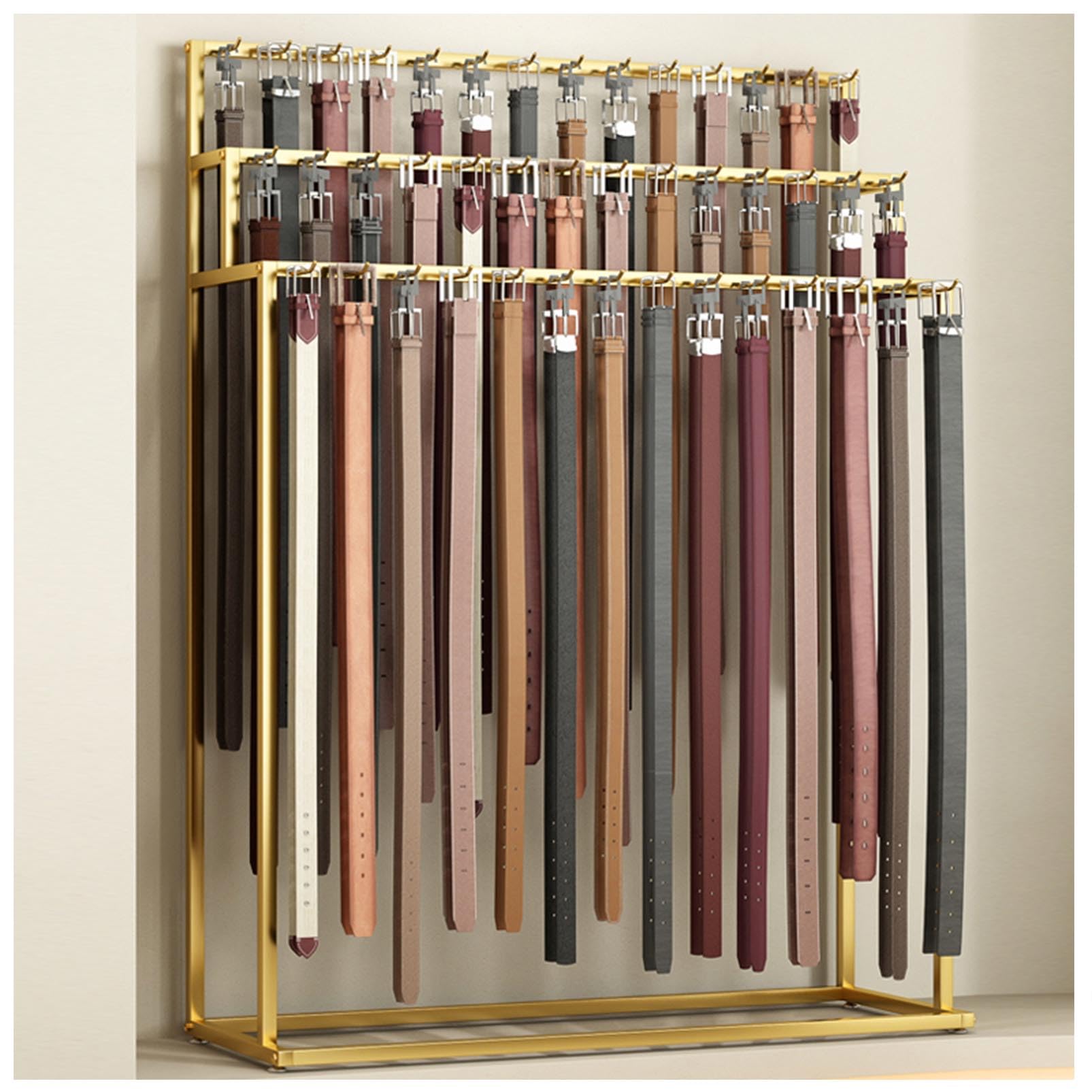 Bodenstehender Gürtelständer und Organizer, Mehrzweck-Aufhänger für Gürtel, Krawatten, Geldbörsen, Schmuck, Haar-Accessoires (Gold, 100 x 40 x 150 cm)