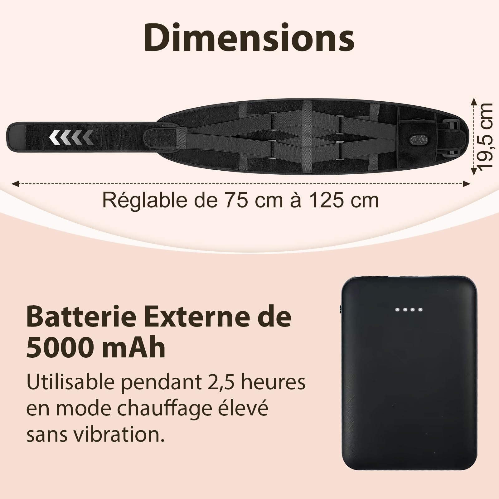 AROMA SEASON Ceintures chauffantes, massage par vibrations alimenté par batterie, coussins chauffants pour le dos avec dispositif de massage et arrêt automatique, chauffe-dos sans fil