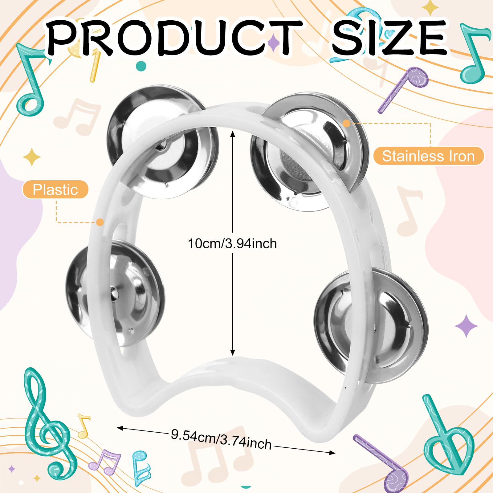HAOWANWW 14 Pcs Half Moon Tambourine White Plastic Tambourines with Bells for Children Hand Held Baby Tambourine with 4Bells Percussion Instrument for Adult Kid Musician Singer Band Home School Party - Image 3