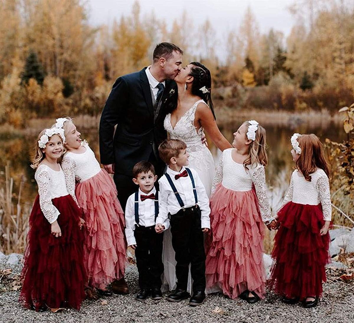 Topmaker Backless A-line Lace Back Flower Girl Dress 2T Non-beaded-sleeve-dusty-rose