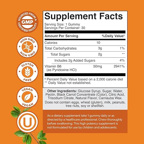 Miniatura 2 de Paquete de potentes gomitas de vitamina B6 para adultos, suplementos de complejo de vitamina B para el sistema nervioso y suplemento de glicinato de
